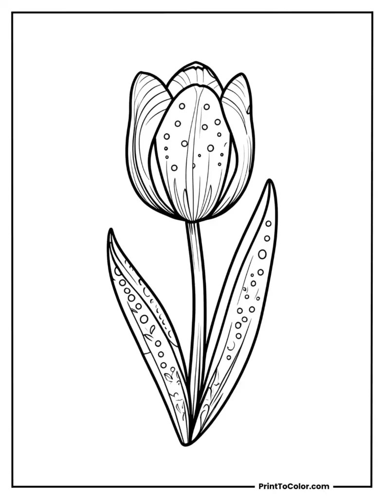 A cute tulip with delicate dot patterns on its stem