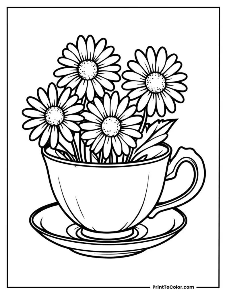 Bunch of daisies ina tea cup