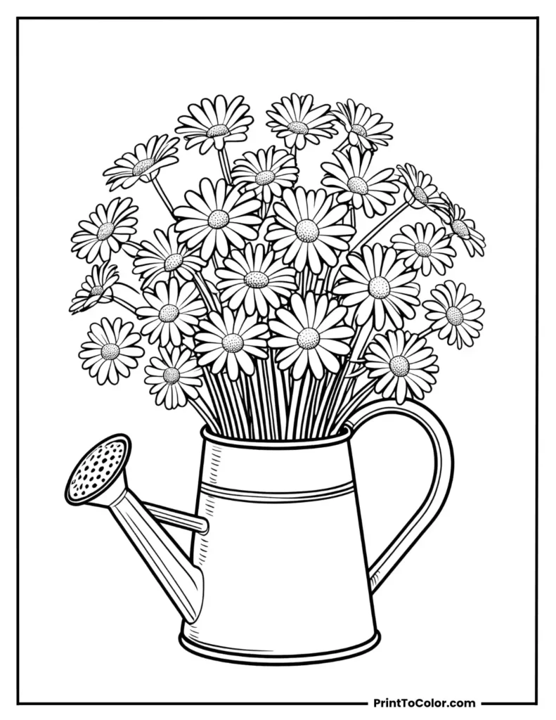 Daisy bouquet inside a watering can