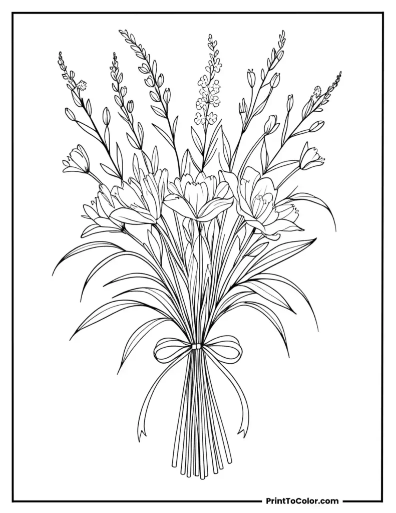 Elegant bouquet with long stems tied at the base