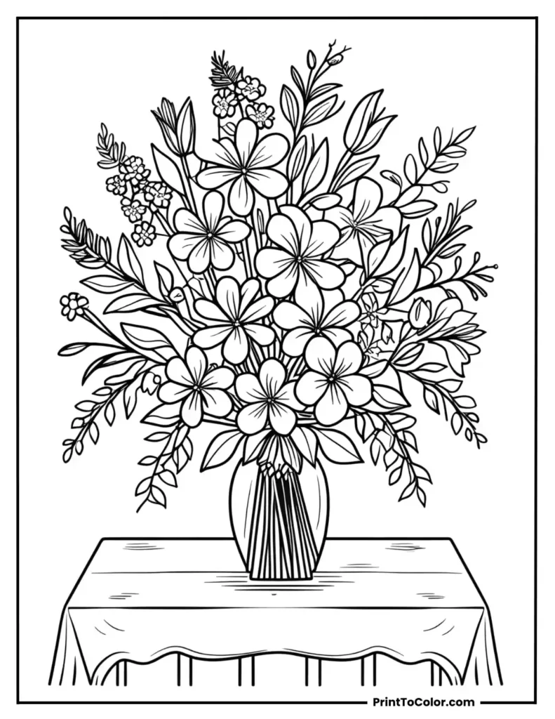 Flat bouquet placed on a tablecloth shape