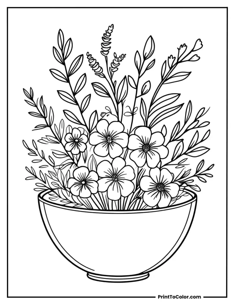 Floral arrangement in a round bowl