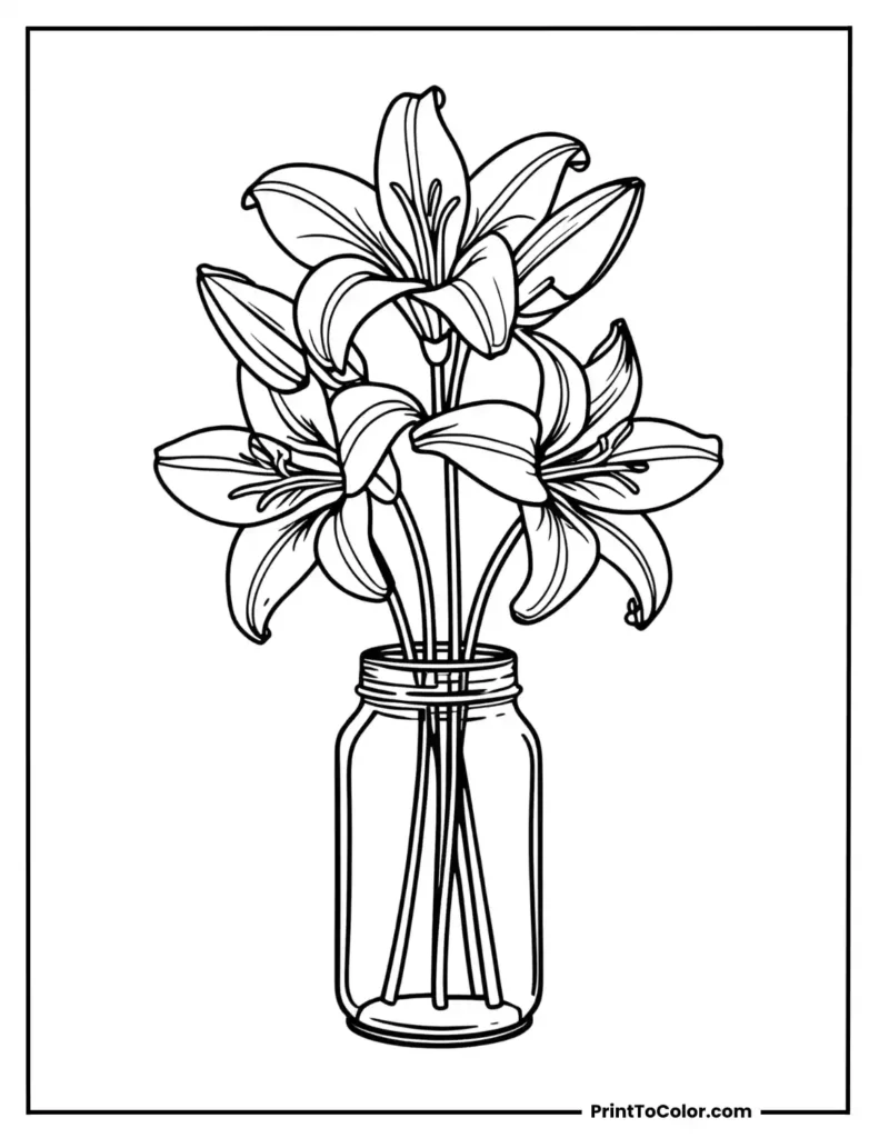 Lily stems placed in a glass jar