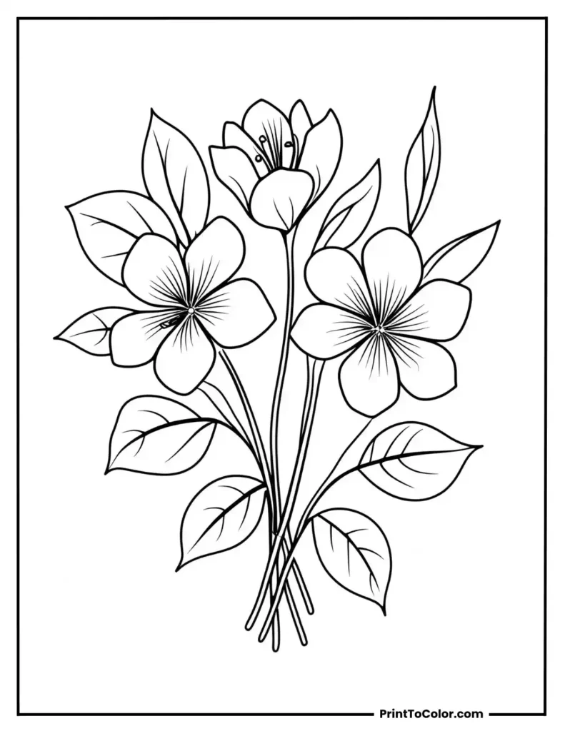 Minimalist bouquet with three flowers and leaves
