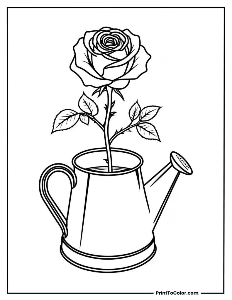 Rose growing out of a watering can