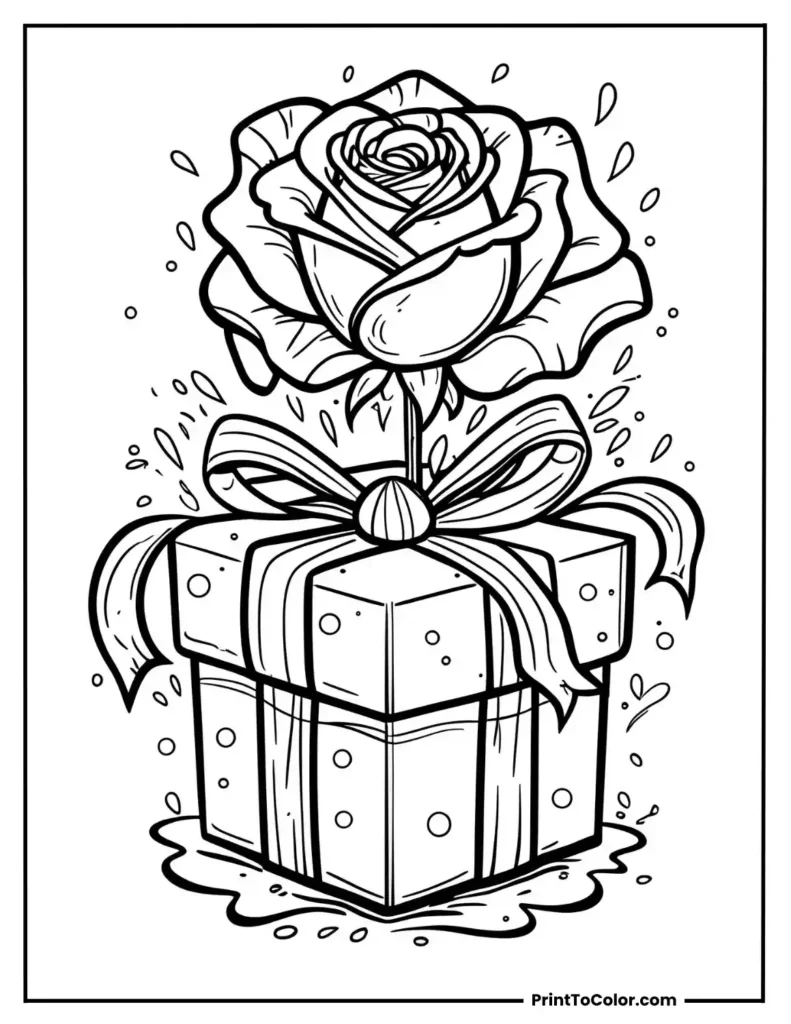 Rose popping out of a birthday gift box