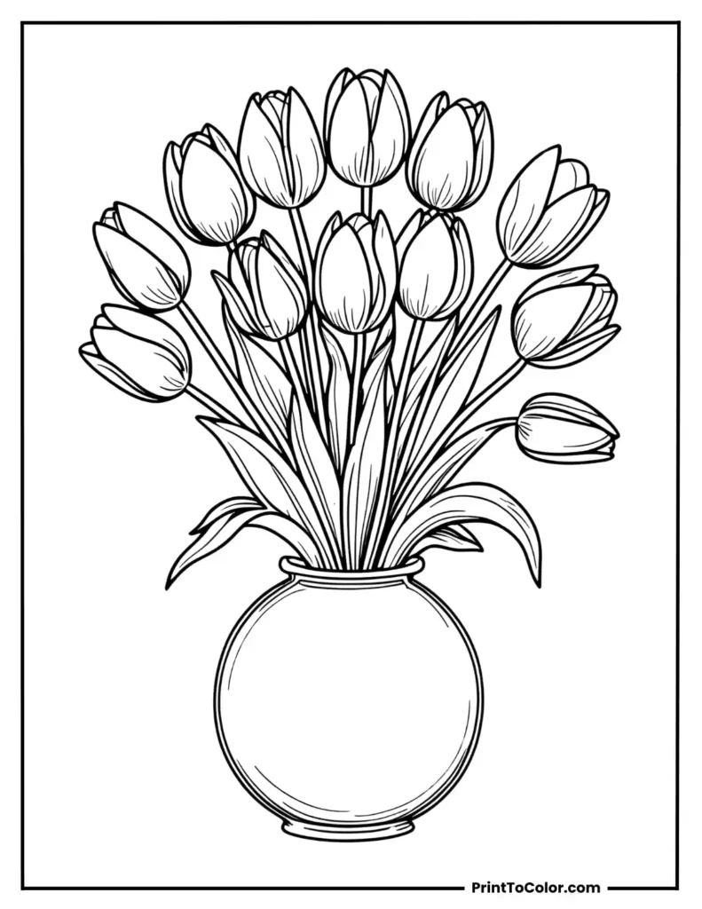 Spring bouquet of tulips placed in a round vase