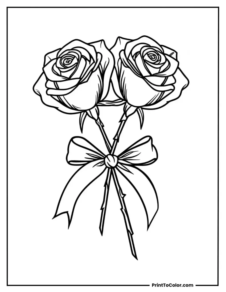 Two crossed roses tied with a ribbon