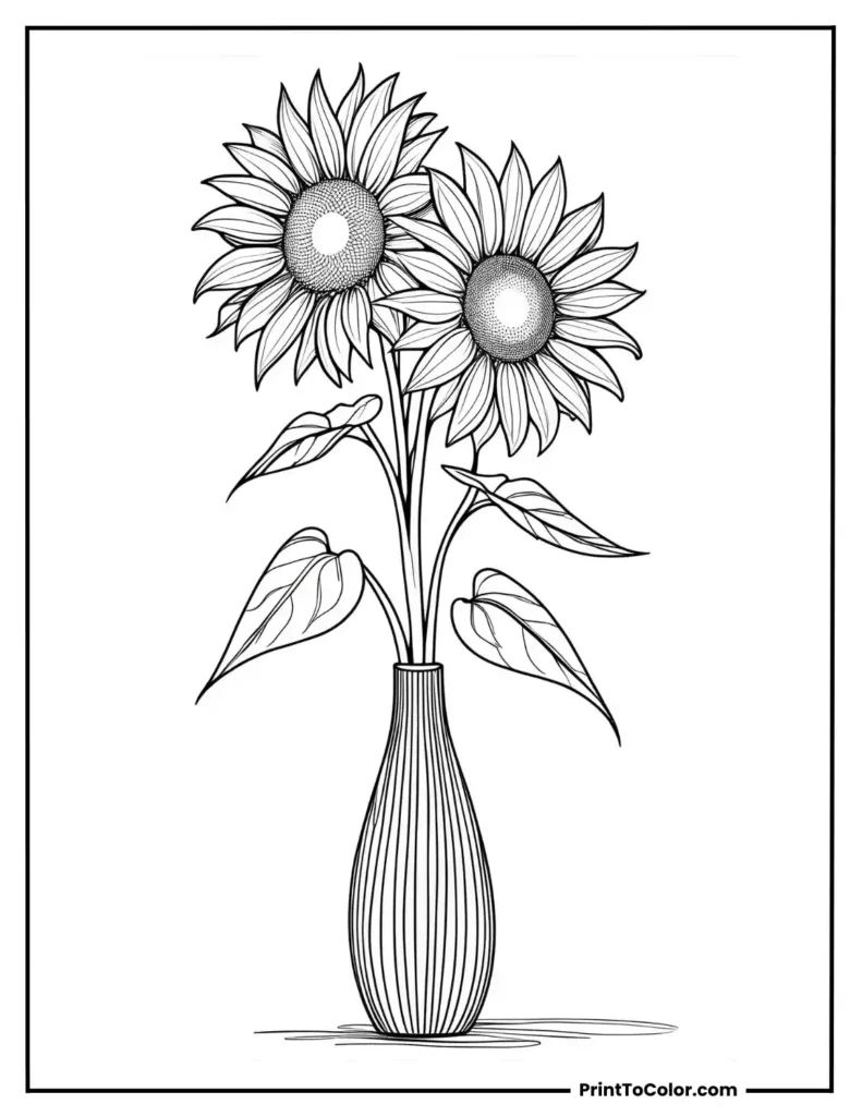 Two sunflowers in a thin vase
