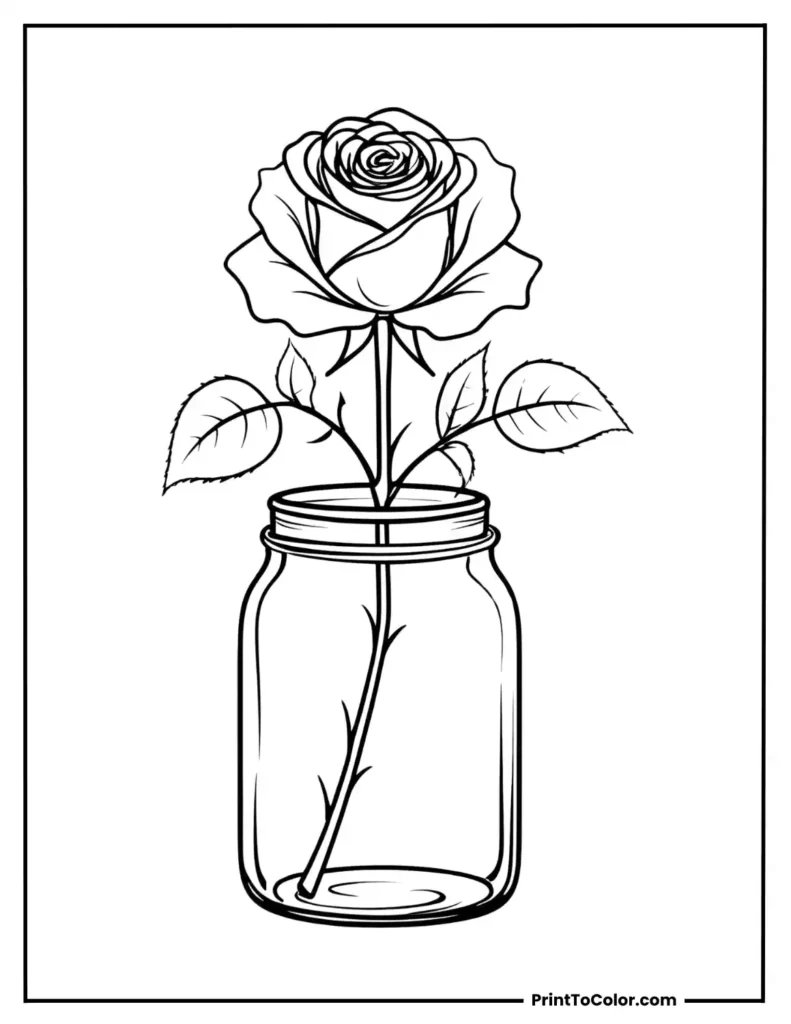 A single rose inside a vintage glass jar