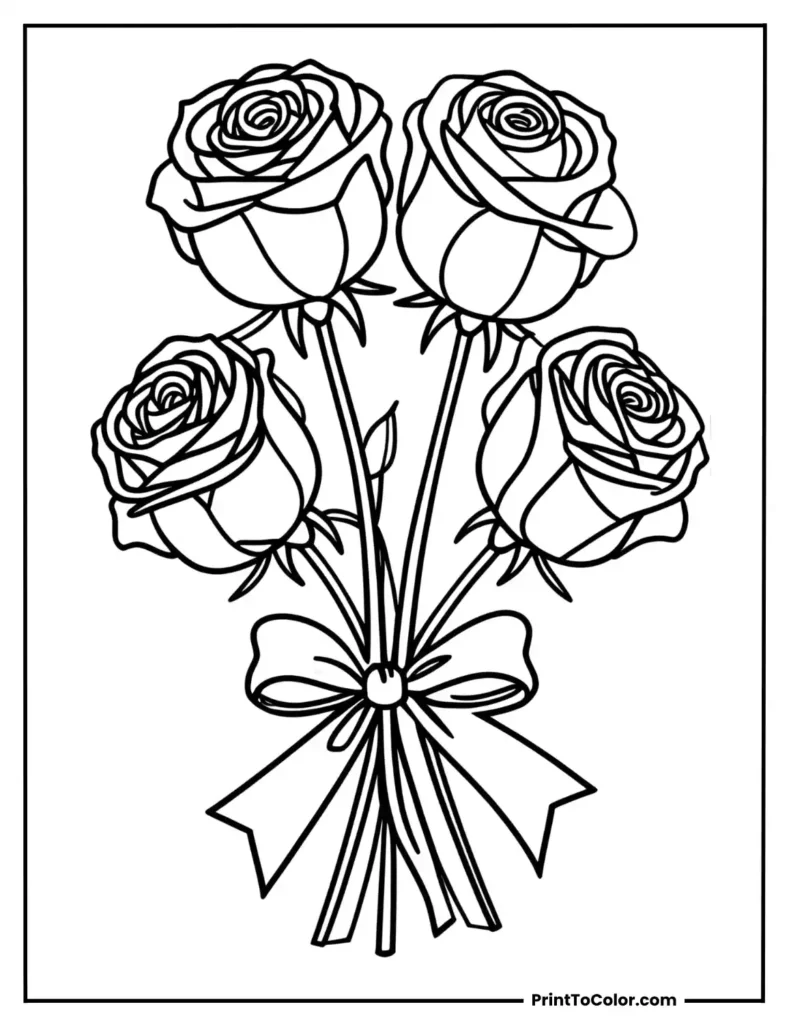 Bouquet of 4 roses wrapped in ribbon with bow