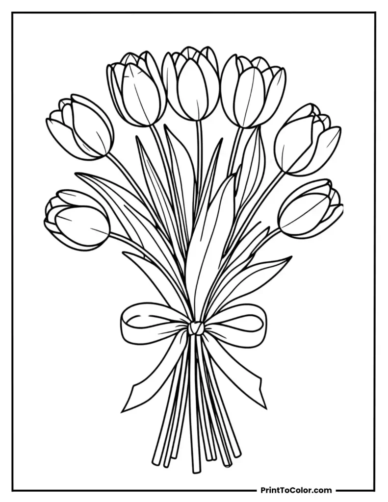 Bbouquet of tulips tied with ribbon