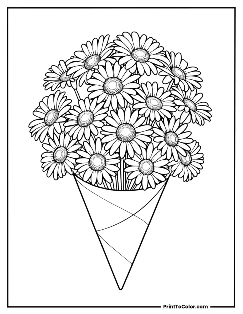 Daisy bouquet in a cone-shaped paper wrap