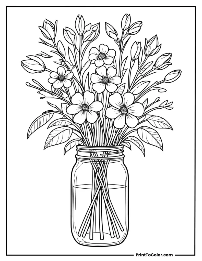 Flowers Bouquet in a mason jar with water