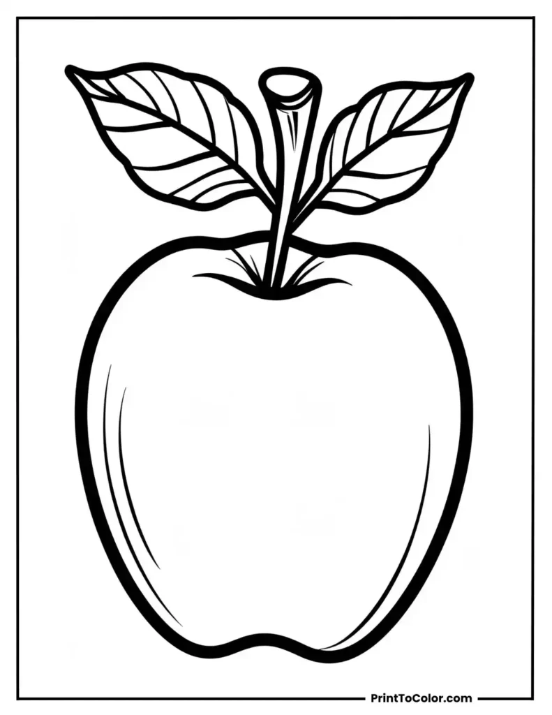 Apple with a stem and two big leaves