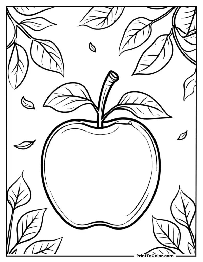 Apple with falling autumn leaves around it