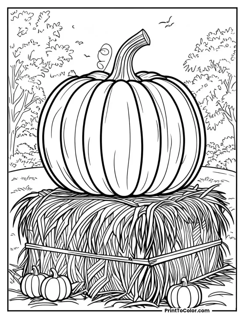 Big pumpkin on a hay bale