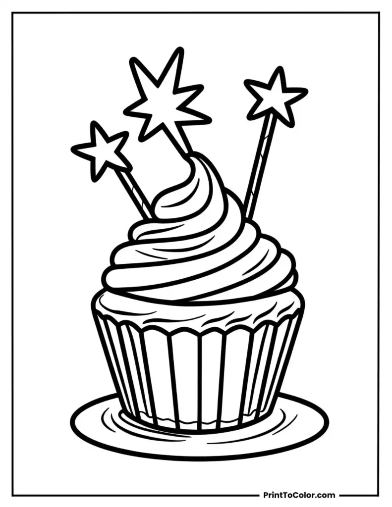 Cupcake topped with three star wand