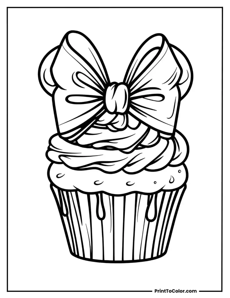 Cupcake with dripping icing and a big bow on th
