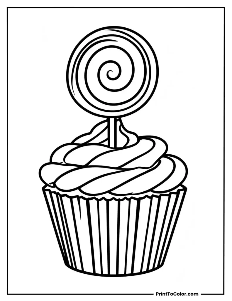 Cupcake with large lollipop stuck in the frosting - (1)