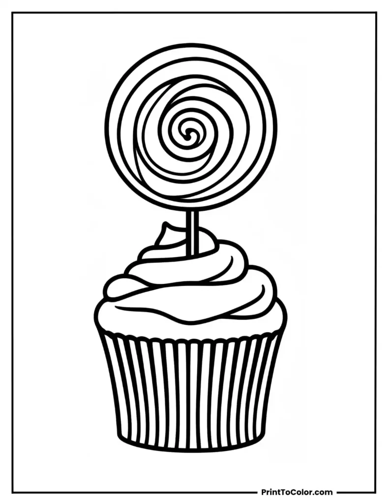 Cupcake with large lollipop stuck in the frosting - (2)