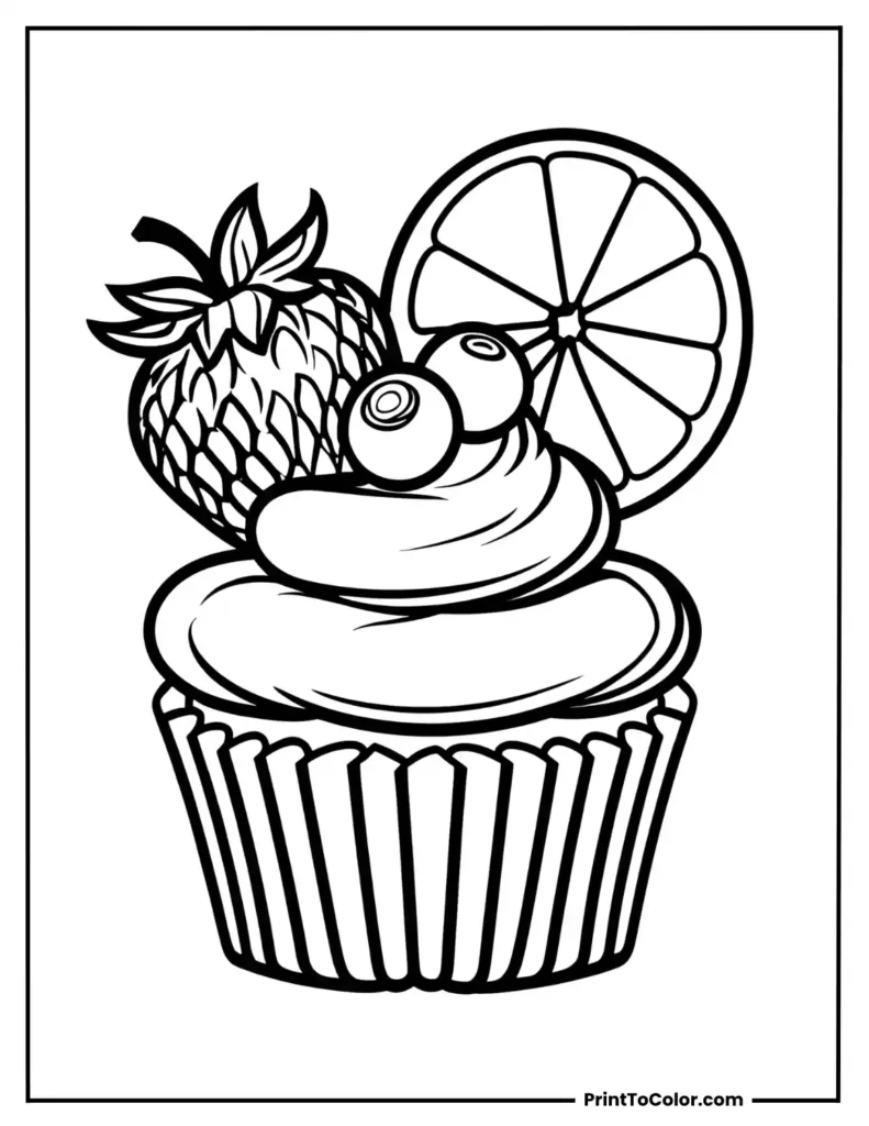 Cupcake with outlined fruit toppings