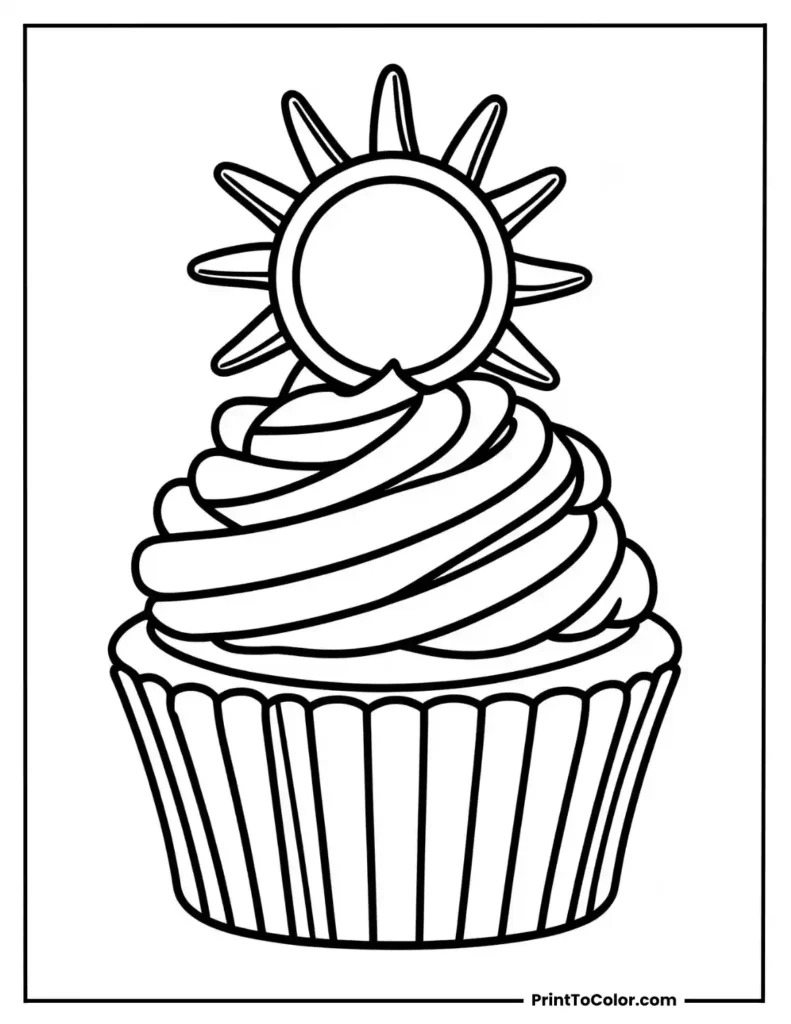 Cupcake with sun-shaped topper