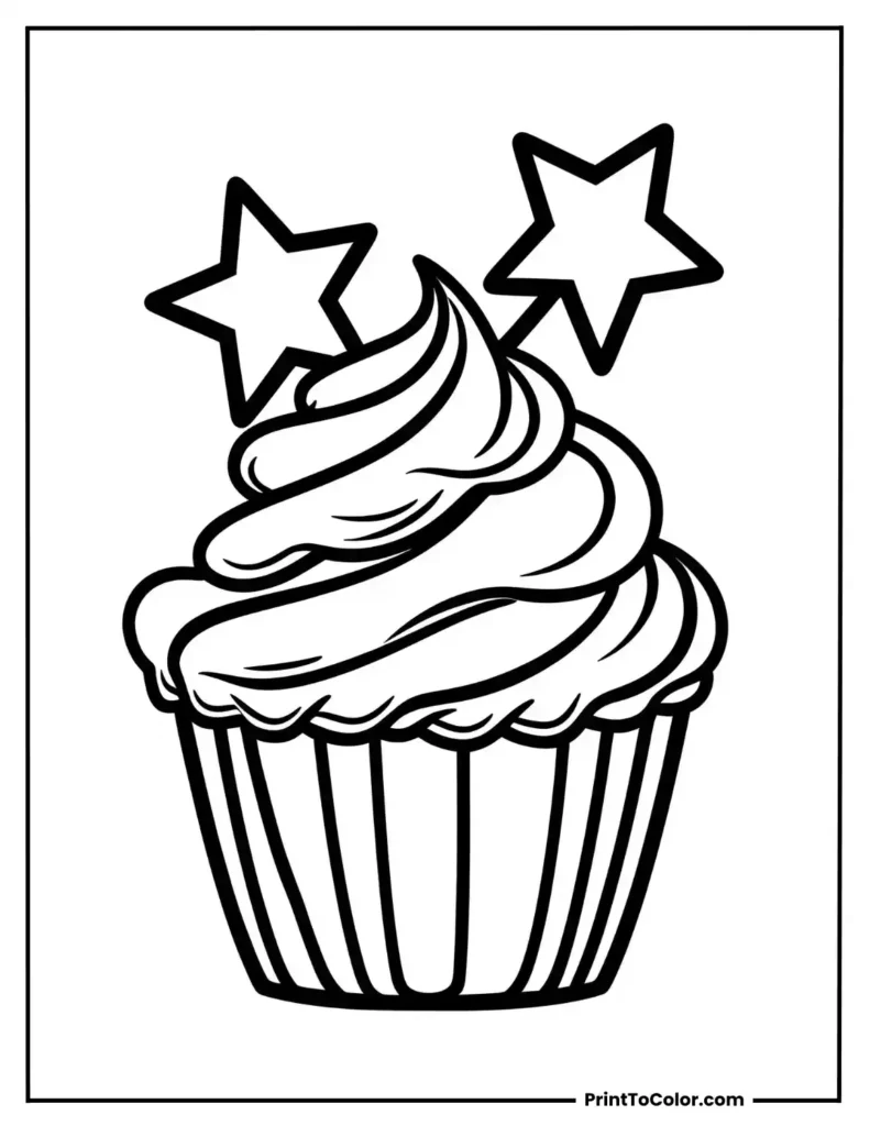 Cupcake with wavy frosting and two large stars on top