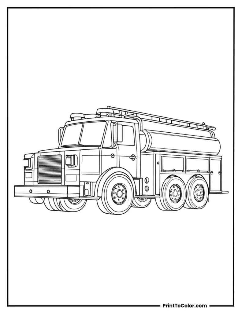 Fire truck with circular wheels and rectangular body