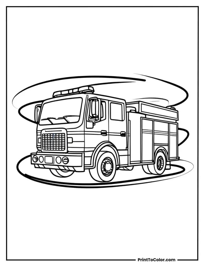 Fire truck with sirens surrounded by bold wavy motion lines