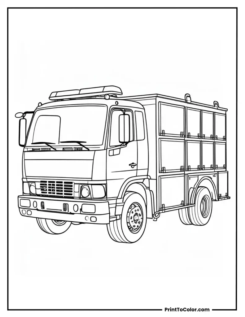 Fire truck with storage boxes drawn as squares