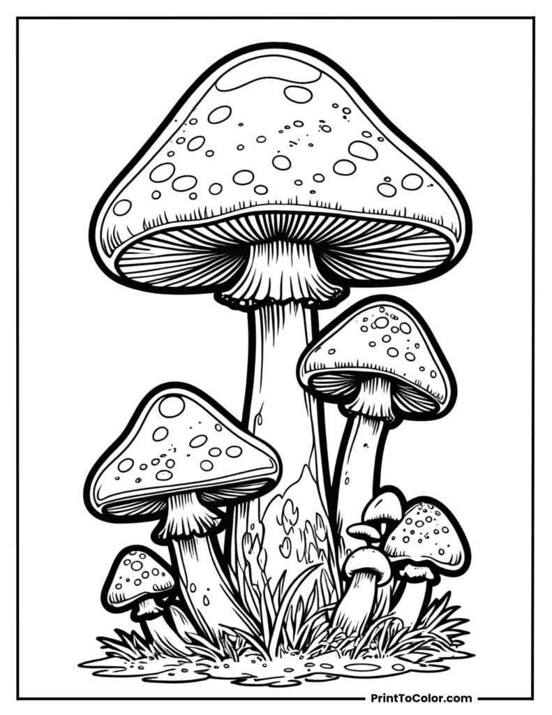 Large mushroom with baby mushrooms growing beside