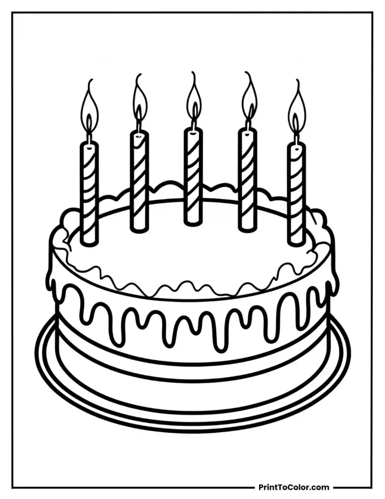 Round cake with fiv lit candles