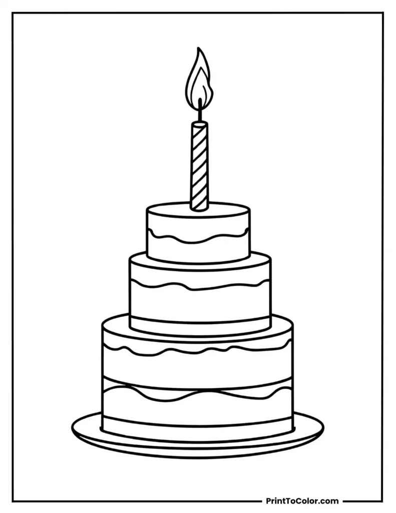 Tall stacked cake with one candle on top