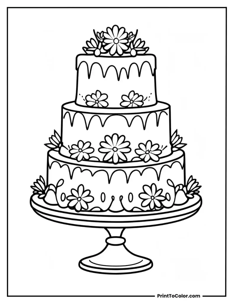 a big cake with flower design on a table