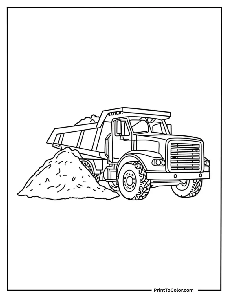 dump truck parked near a pile of dirt