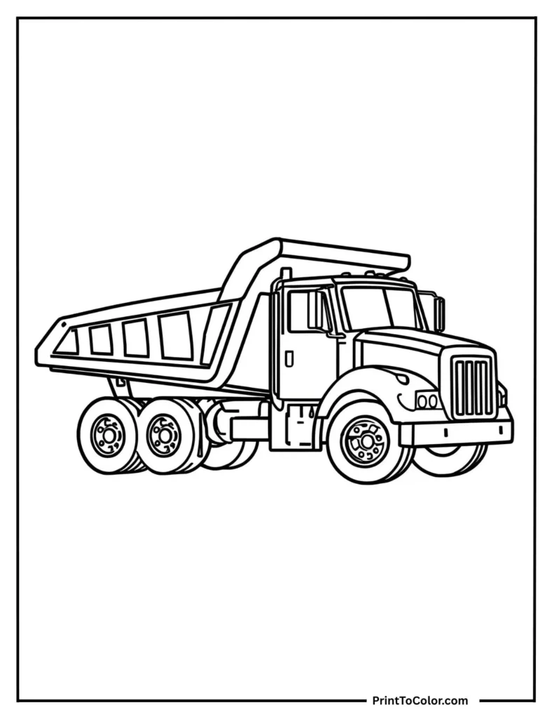 dump truck with tilted bed from the side