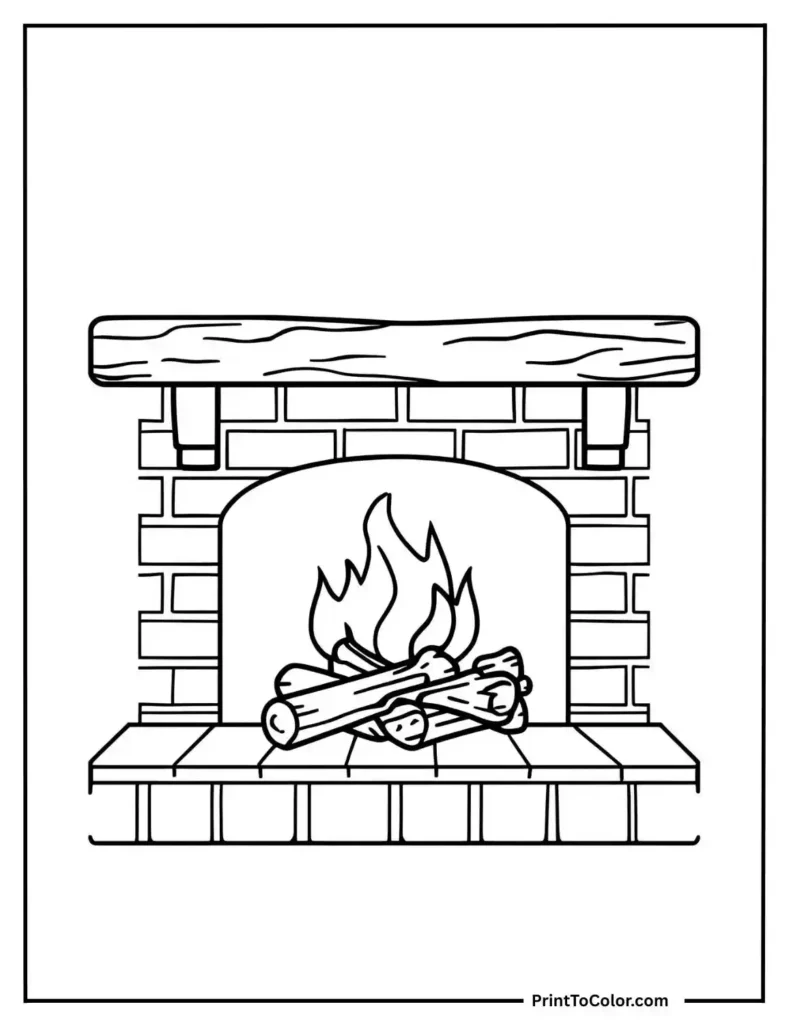 fireplace with logs and simple brick design