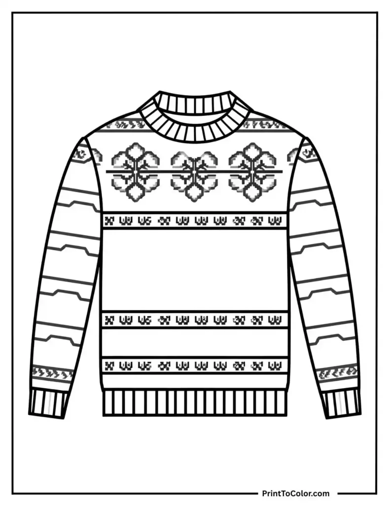 knitted sweater with snowflake and stripe patterns