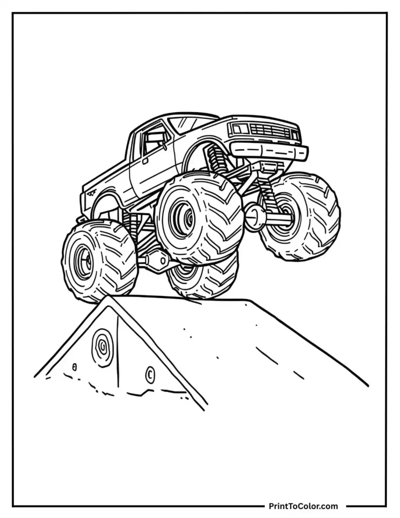 monster truck jumping over a simple ramp