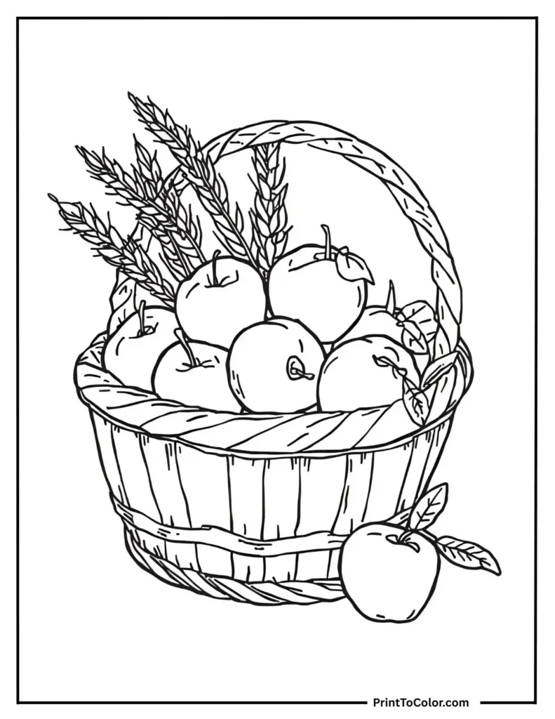 rustic basket filled with apples and wheat