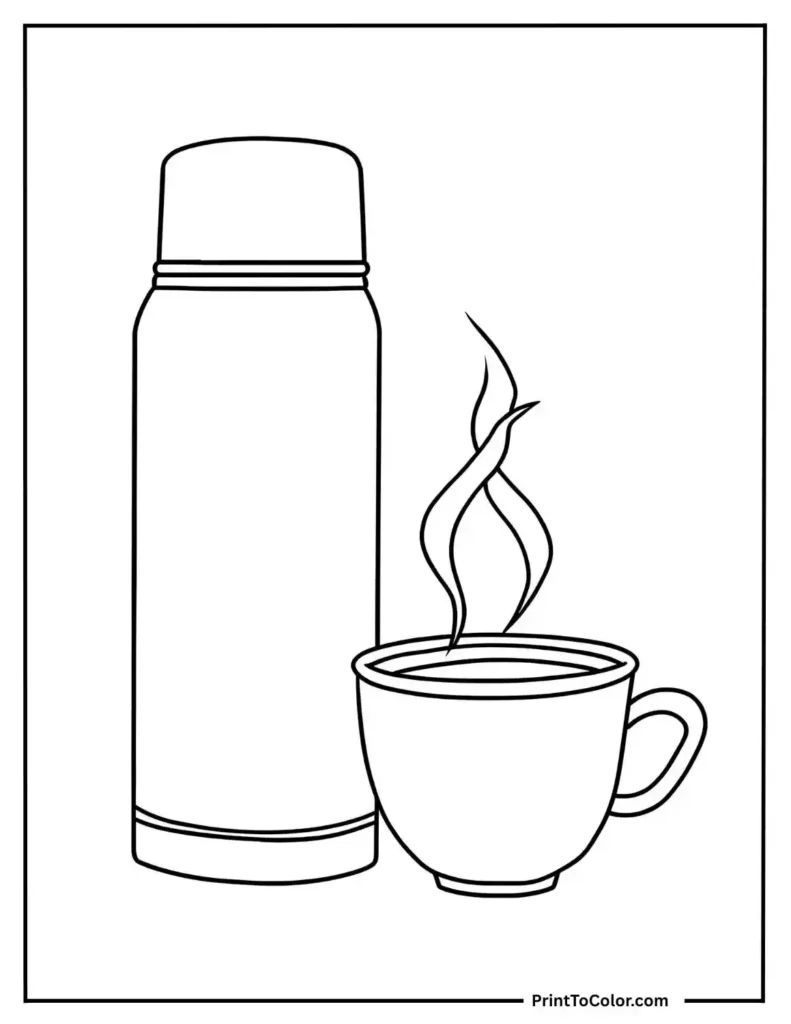 thermos and cup with steam rising